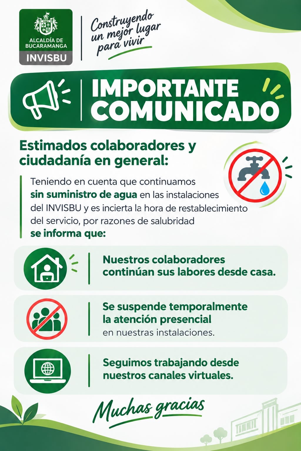 Suspensión temporal de atención presencial en el INVISBU – 24 de octubre de 2026